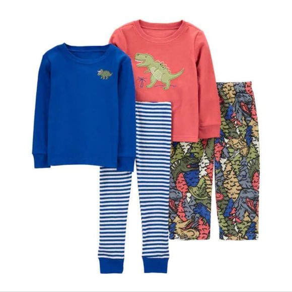 NEW Carters Kids 4-piece Pajamas T REX and a TRICERATOP Dinosaur Size 5 - Picture 1 of 5
